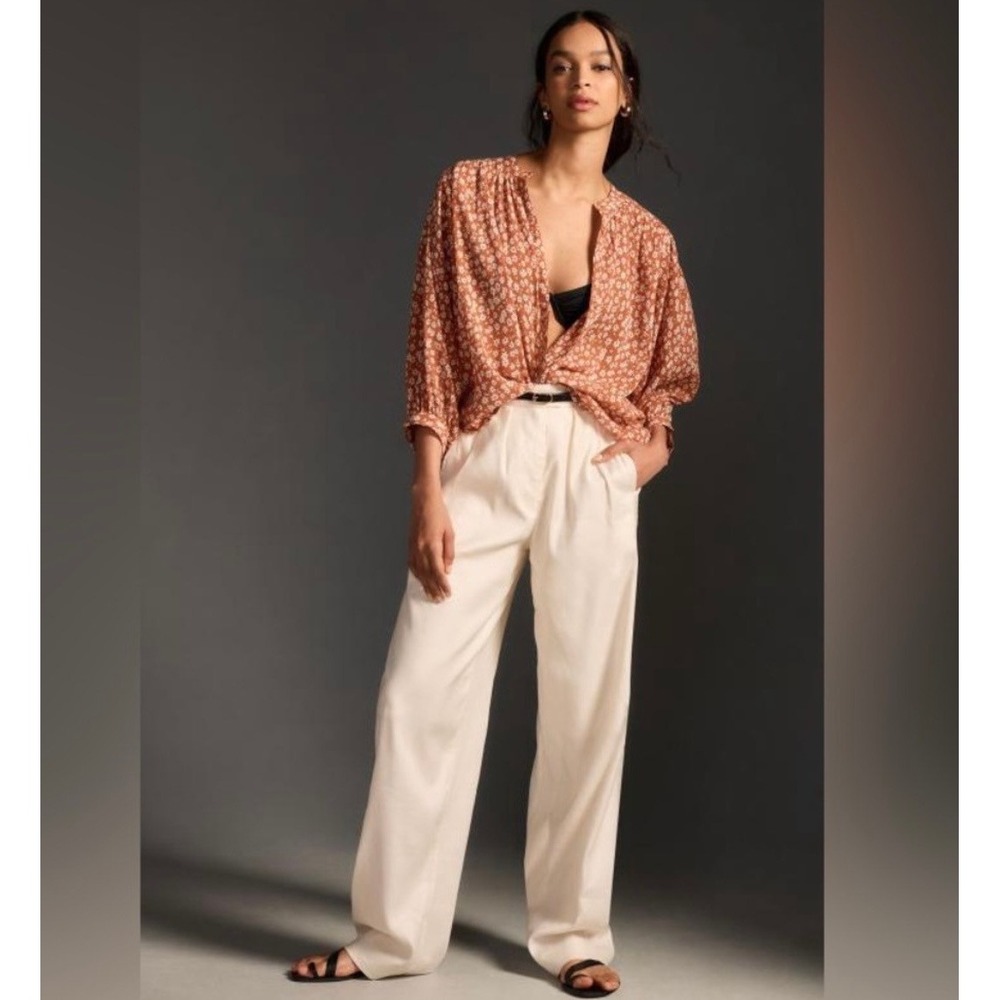 Anthropologie Pilcro Sidney Batwing Floral Button Down Blouse Rust Orange Small‎